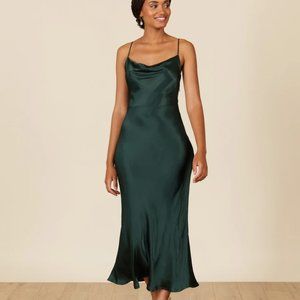 Park and Fifth Bowen Dress - Hunter Green Satin - Small